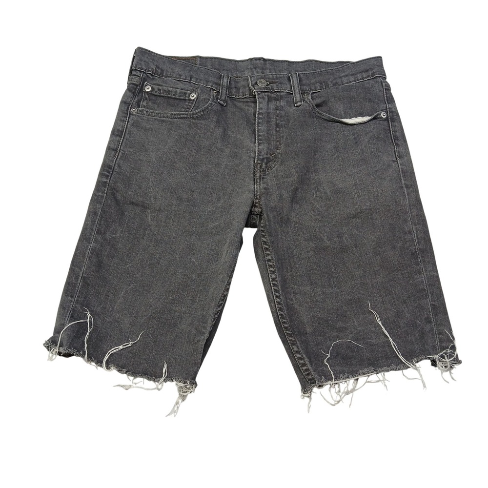Levis 511 Slim Fit Cut Off Denim Shorts Mens 32 Charcoal Gray Frayed Hem